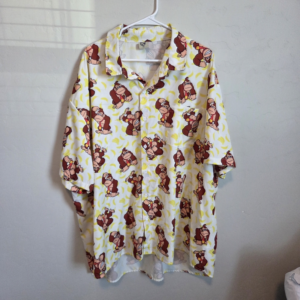 Men's Cartoon Print Shirt - White and Brown